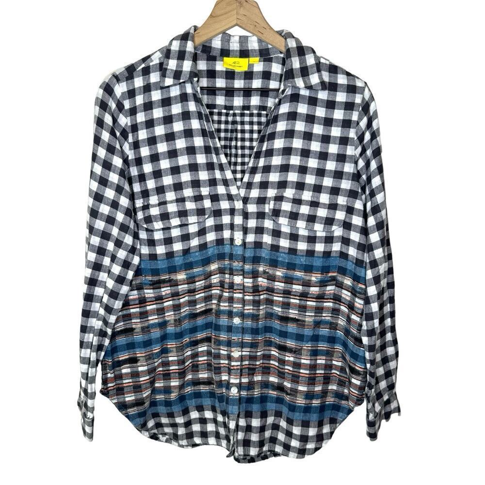 Roberta Roller Rabbit Button Front V-Neck Long Sleeve Cozy Flannel Shirt Size L